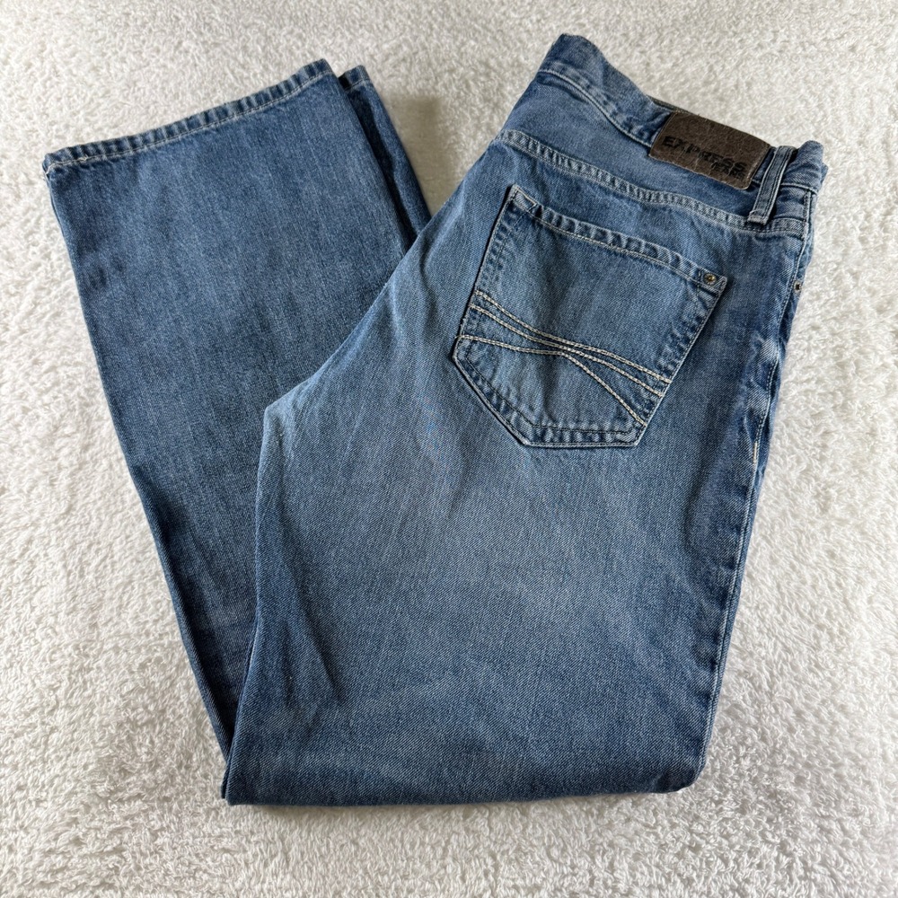 Express‎ Jeans Mens 35x30 Blue Classic Fit Kingston Boot Cut Medium Wash Denim